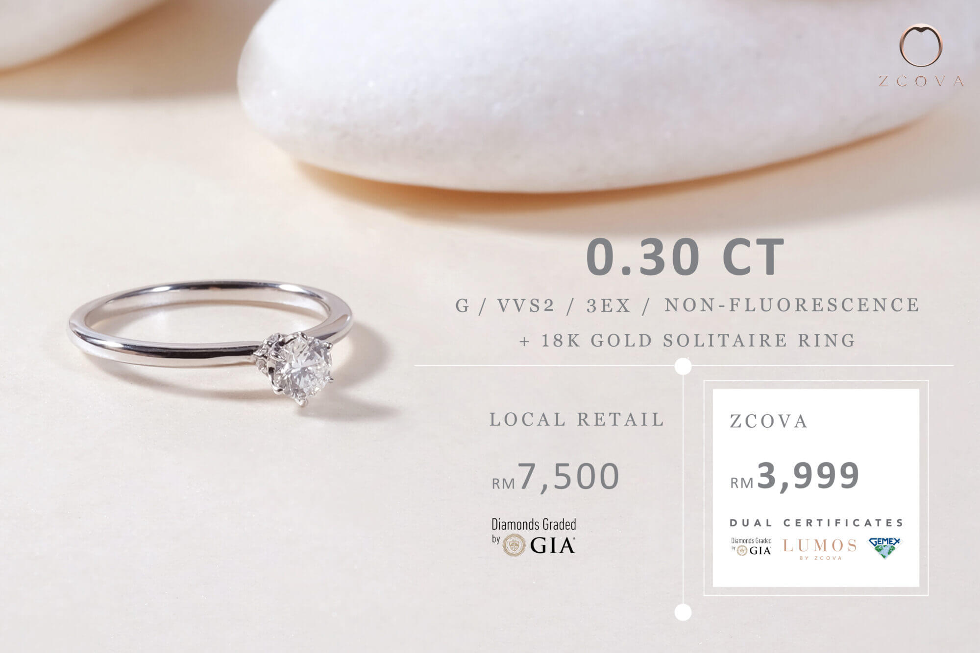 Diamond Ring Promotion Malaysia: 0.3CT GIA & GemEx Dual-Cert | Zcova