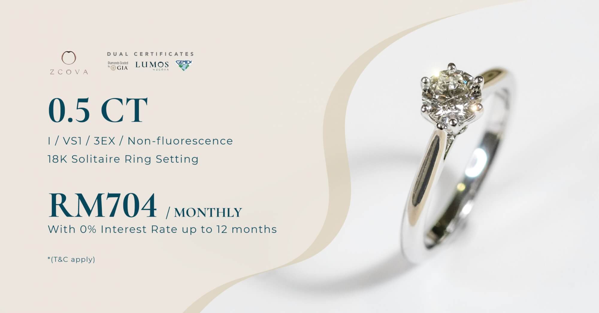 0.5 carat diamond engagement ring promotion malaysia with 0& instalment plan
