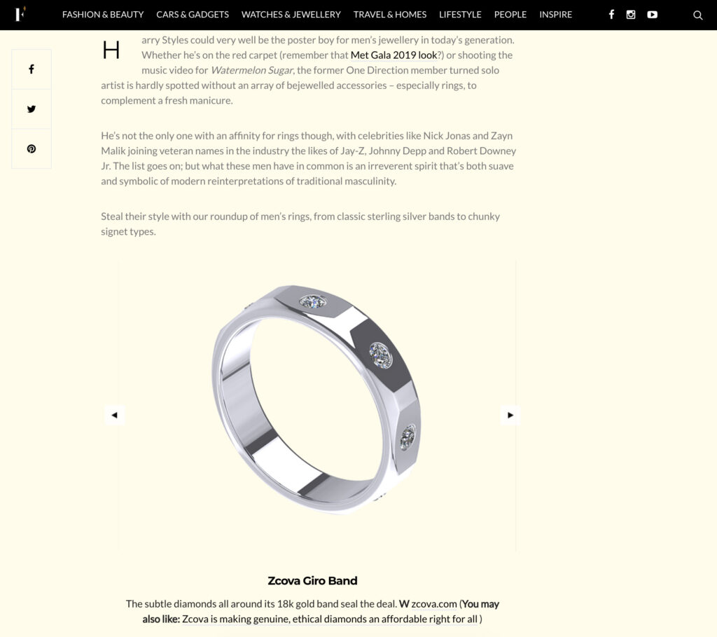 ZCOVA mens ring featured in Firstclasse