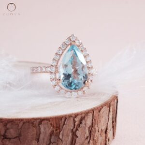 Customised Blue Gemstone Halo Ring
