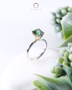 Blue-Green Tourmaline Engagement Ring - green gemstone ring