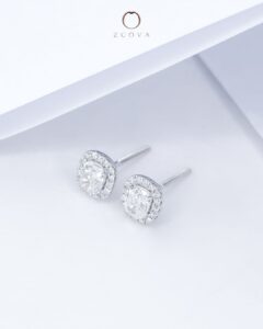 ZCOVA GIA cushion shape diamond earring with halo
