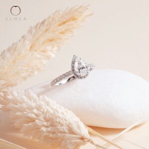 ZCOVA GIA pear shape diamond ring with halo pave diamonds malaysia