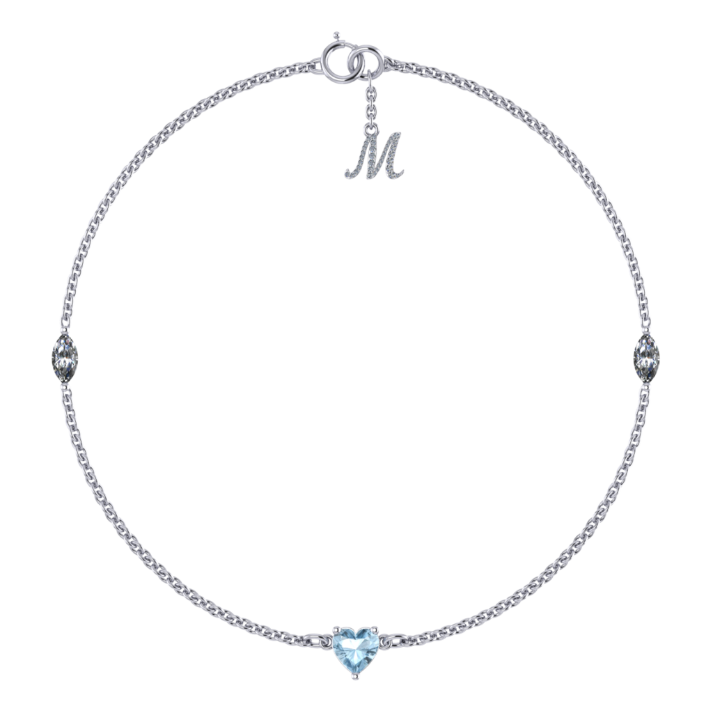 Customised Aquamarine heart bracelet