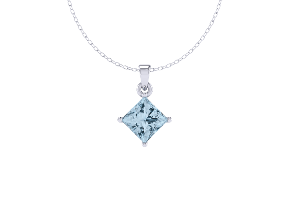 Princess cut Aquamarine gemstone pendant necklace