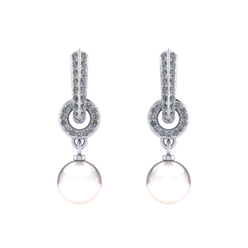 Diamond earring with dangling freshwater pearl