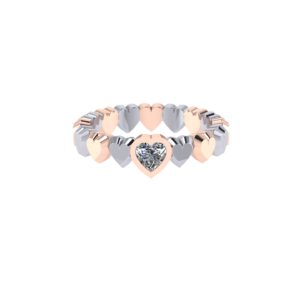 heart shaped diamond eternity band in mixed rose and white gold