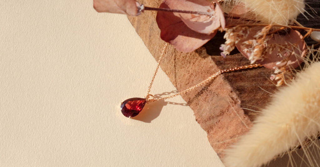 Red Garnet Pear Shape Gemstone Necklace