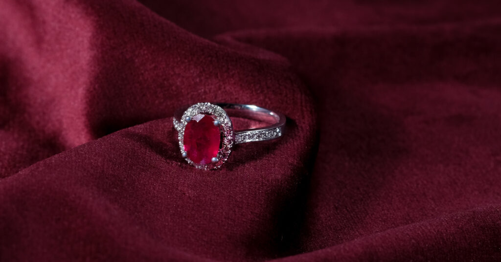 Red Ruby Halo Pave Gemstone Ring