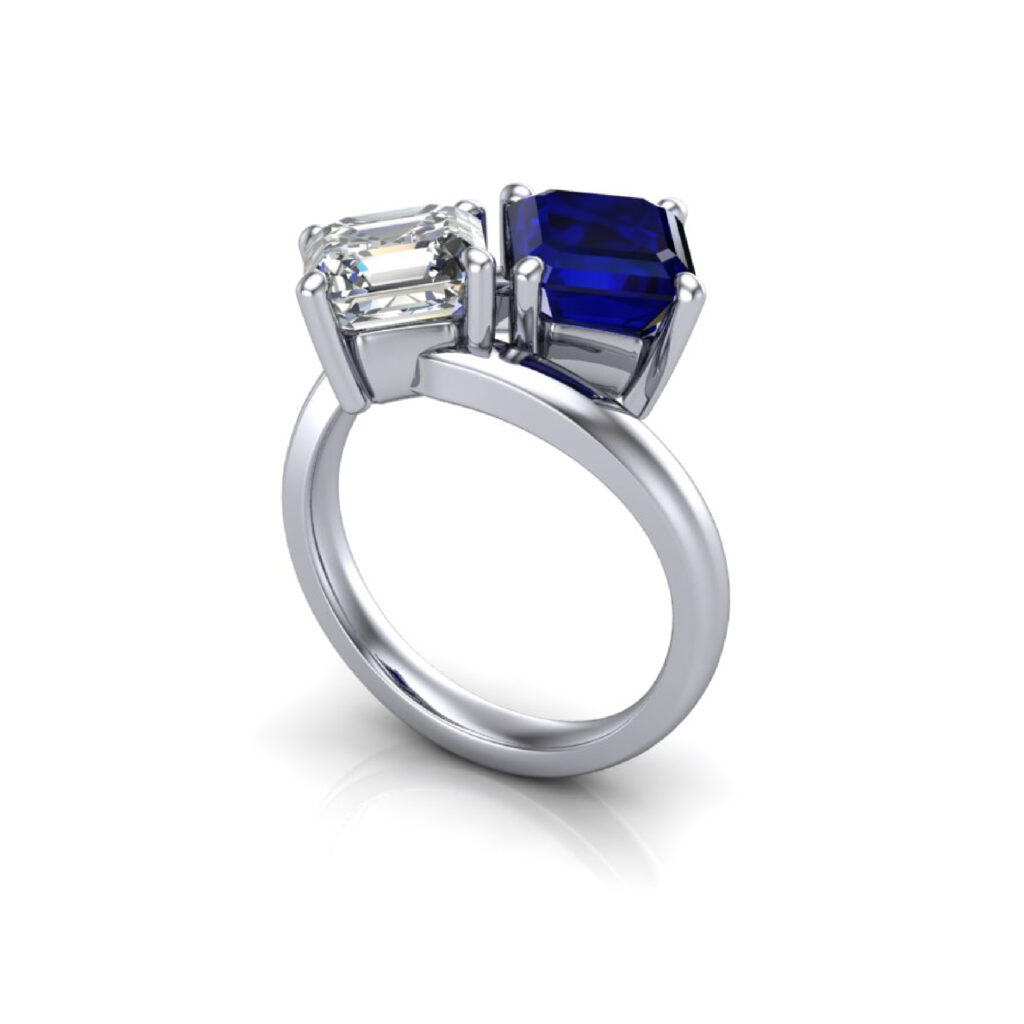 Toi et Moi blue sapphire and diamond ring