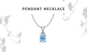 Blue Oval Spinel with round diamonds pendant necklace