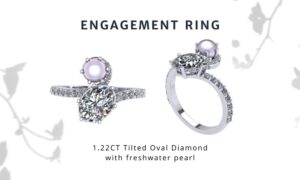 Ariana Grande Inspired Engagement Ring Oval Diamond and Pearl with Pave Setting