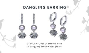 Ariana Grande Inspired Dangling Earring Oval Diamond and Pearl