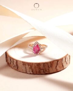Pink Spinel Gemstone Engagement Ring Rose Gold Halo pave