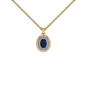 alexandrite gemstone halo diamond pendant necklace yellow gold