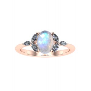 Oval cut Moonstone gemstone with side Marquise diamond engagement ring
