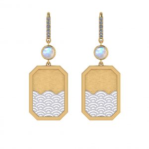 Moonstone Dangling earring with rectangular japanese wave