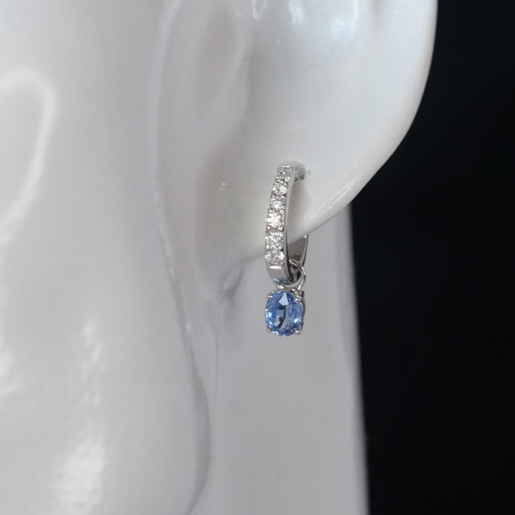 cornflower blue sapphire gemstone and diamond earring