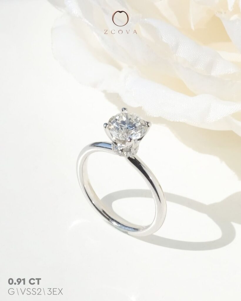 Lia 4 Prong with small pave donut engagement ring