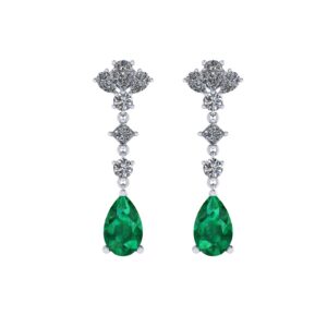 Emerald gemstone with diamonds dangling earring inspired by Elizabeth Taylor
