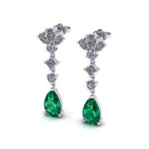 Emerald gemstone with diamonds dangling earring inspired by Elizabeth Taylor