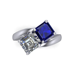 Toi et Moi, Blue Sapphire and Diamond engagement ring inspired by Empress Josephine