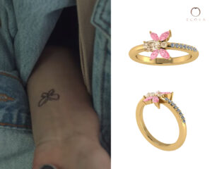 Brownish Pink Sapphire with Marquise Light Pink Spinel inspired by butterfly tattoo from nevertheless kdrama