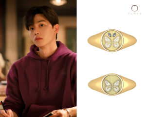 Butterfly Signet Ring with Marquise Diamond inspired by Park Jae-eon butterfly tattoo in Nevertheless Kdrama