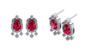 Pear cut ruby gemstone with diamond earring
