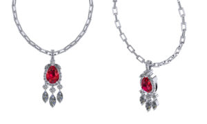 Pear cut ruby gemstone with diamond necklace