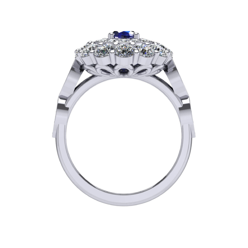 Blue Sapphire Double Halo Engagement Ring inspired by Princess Diana