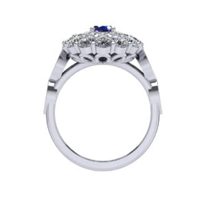 Blue Sapphire Double Halo Engagement Ring inspired by Princess Diana
