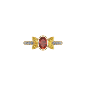 Marquise Citrine Gemstone Ring with Red Oval Ruby and diamonds