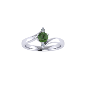 Tourmaline Gemstone with side diamond twisted prong engagement ring