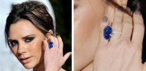 Victoria Beckham Blue sapphire gemstone engagement ring