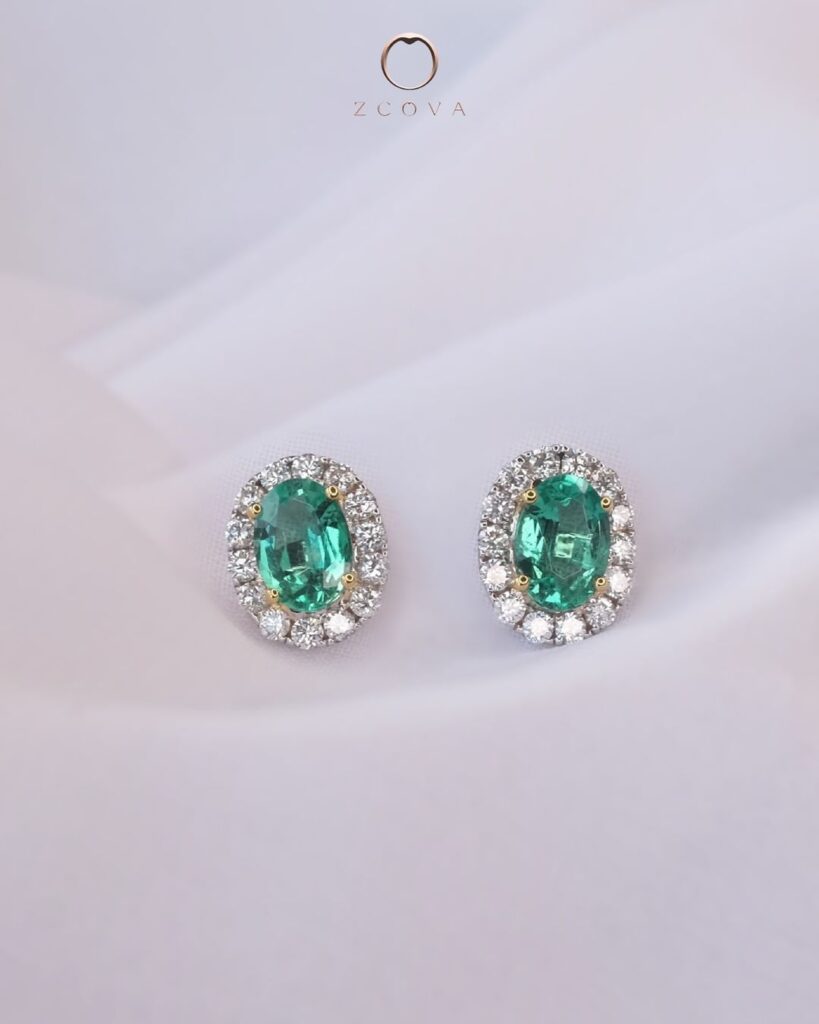 Green Emerald gemstone earring for birthday gift