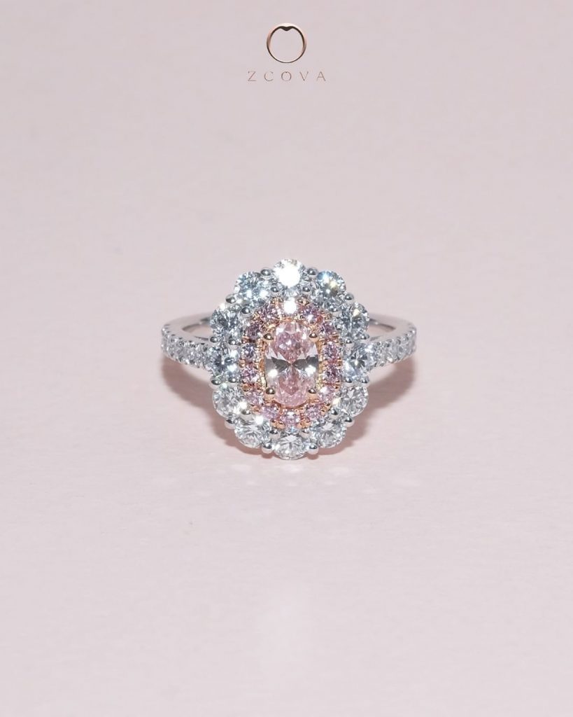 Pink Diamond Double Halo Engagement Ring