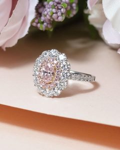 Pink Diamond Double Halo Engagement Ring