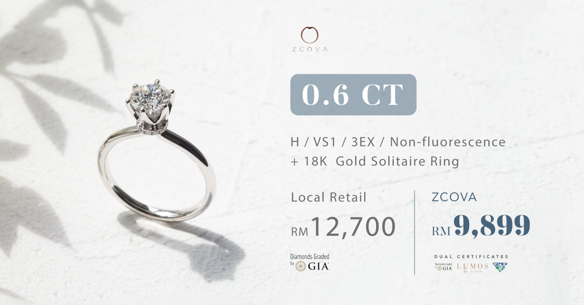 0.6 Carat Diamond Engagement Ring Promotion Malaysia GIA GemEx Certified