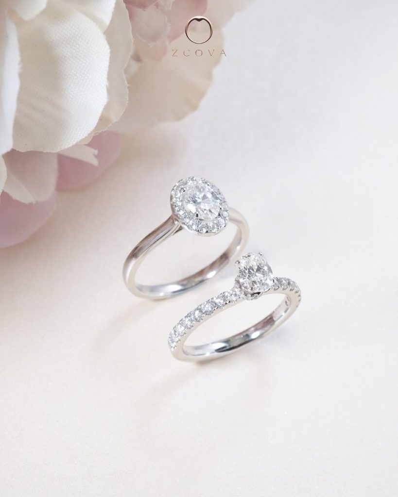 Classic Halo Oval Engagement Ring and Oval Pave Engagement Ring
