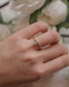 Emerald Cut Diamond Bezel setting 18K yellow gold engagement Ring