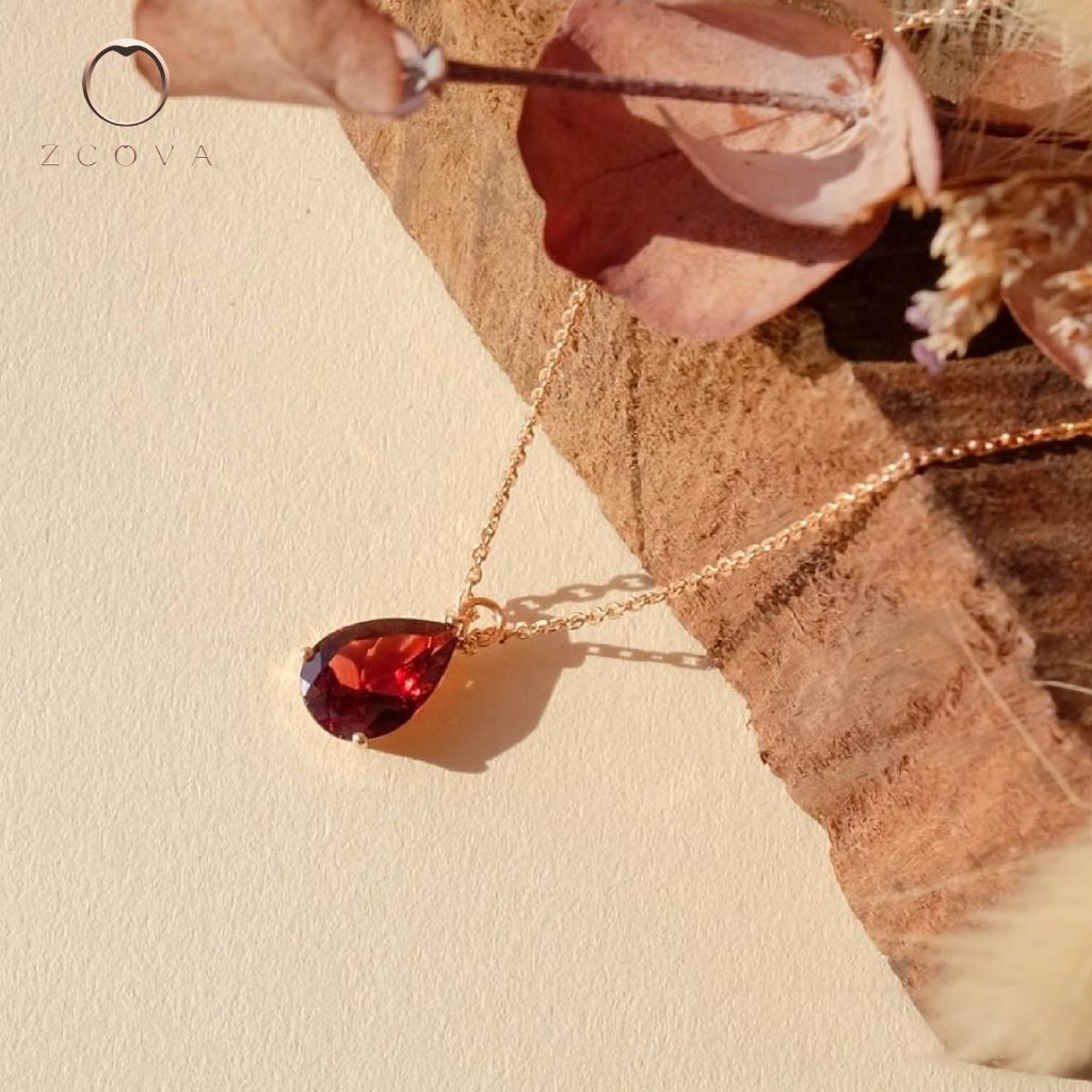 Red Garnet Gemstone Pendant Necklace, January Birthstone