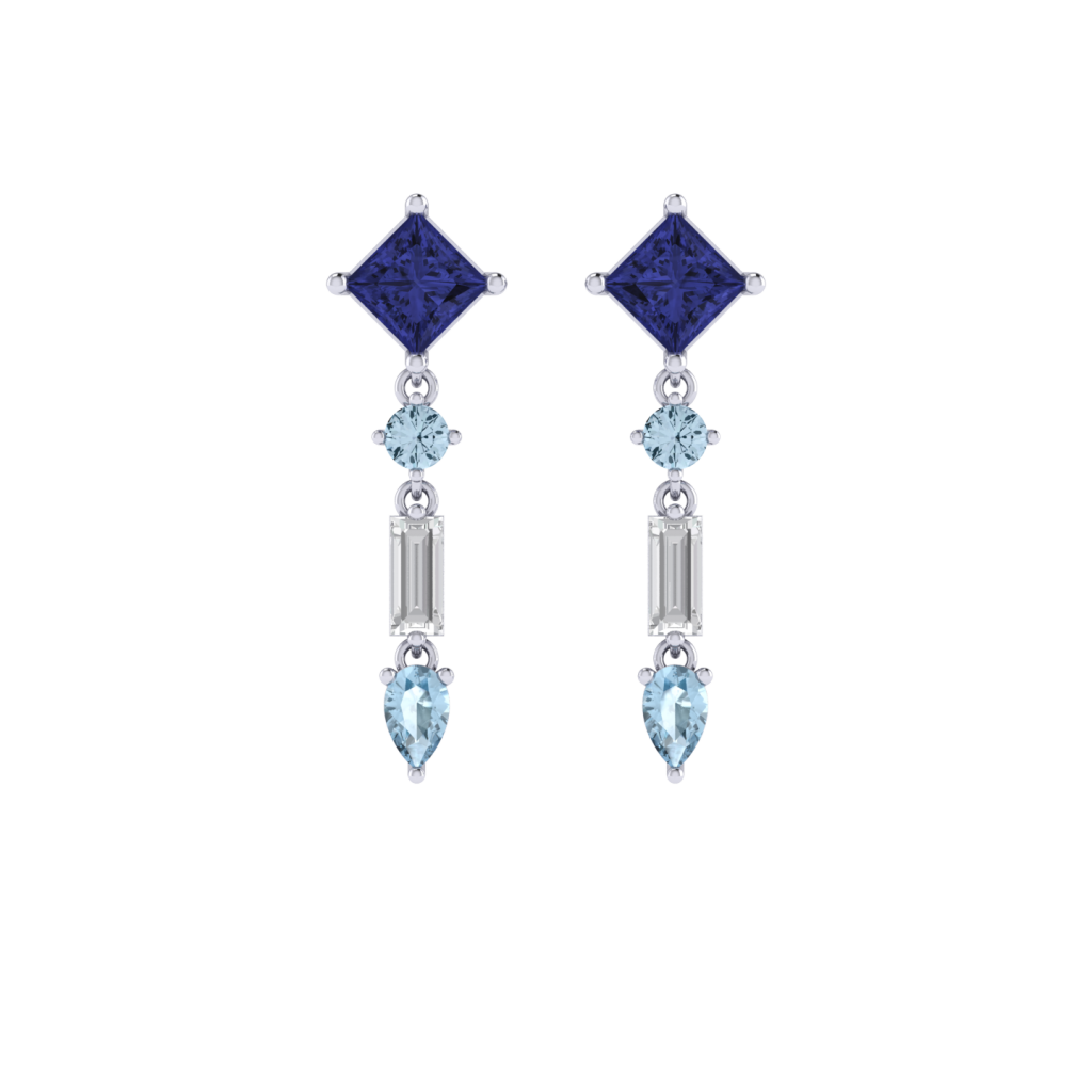 December Birthstone Tanzanite Gemstone with Diamond Dangling Earring