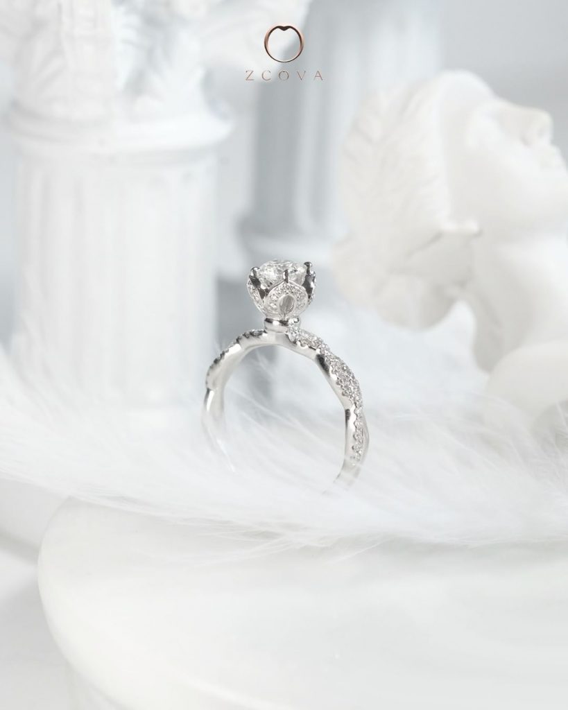 Tulip Twisted Pave Engagement Ring