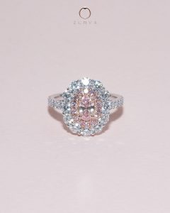 Pink Diamond Halo Engagement Ring; Fancy colour diamond