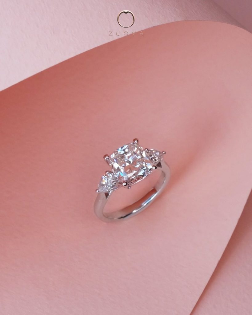 3CT Cushion with Side Pear Diamond Engagement Ring