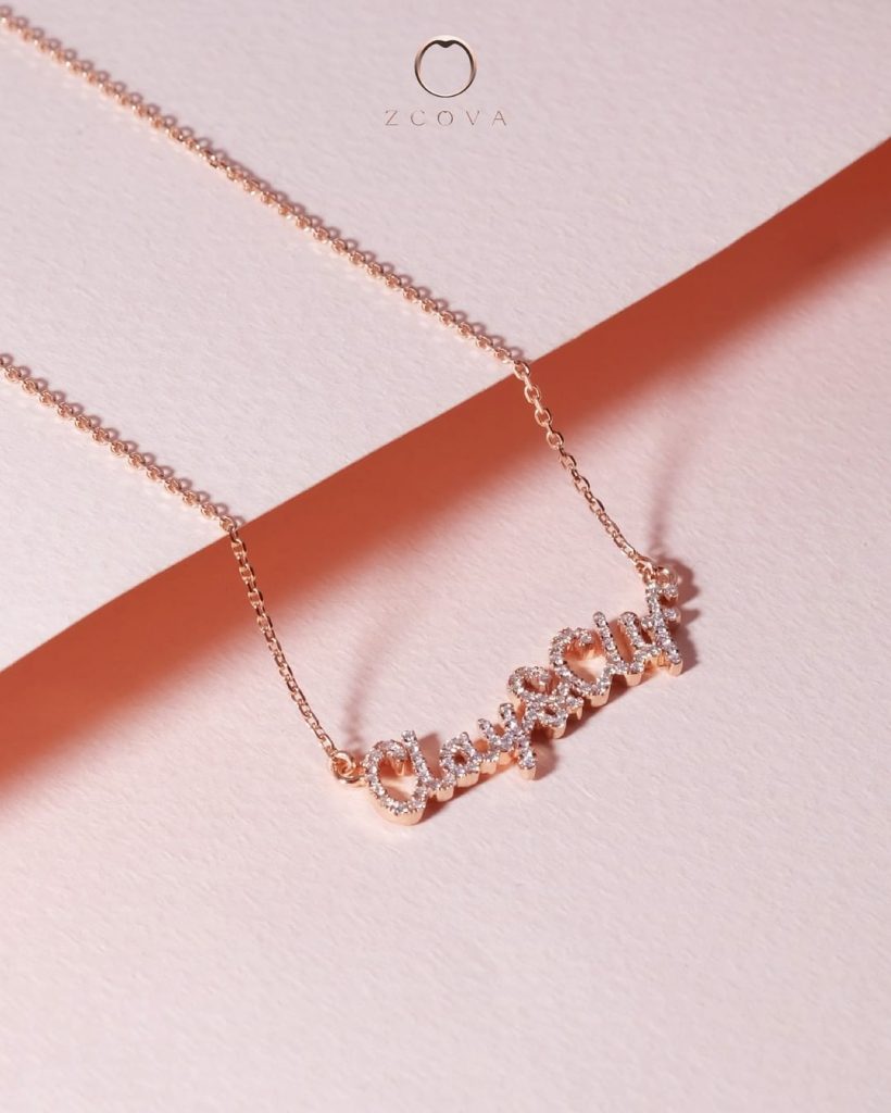 Pave Diamond Name Necklace in 18K Rose Gold