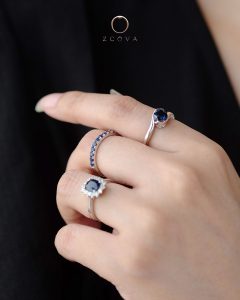 Blue Sapphire Engagement Rings and Eternity Band White Gold