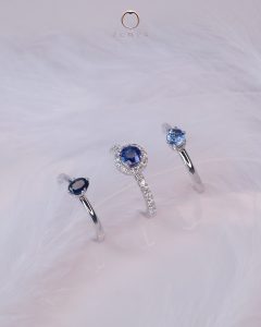 Blue Sapphire Engagement Rings in Solitaire and Halo Pave Setting White Gold
