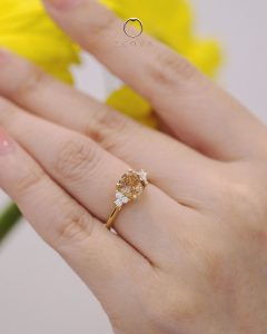 7 stone ring Cushion-cut yellow sapphire gemstone with 6 side diamonds